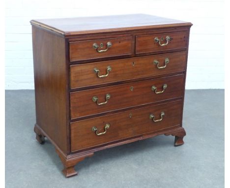 Georgian mahogany chest, the moulded rectangular top above two short and three long graduating drawers, on ogee bracket feet,