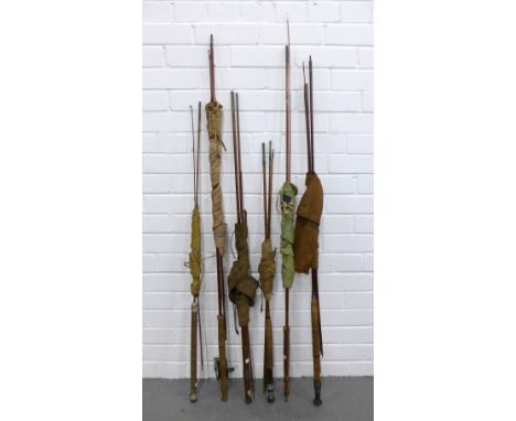 Collection of vintage fishing rods and one fishing reel 
