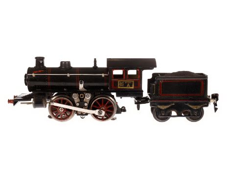 Märklin B-Dampflok R 13040, Spur 0, elektr., schwarz, mit Tender und 1 el. bel. Stirnlampe, Rahmenbereiche tw nachlackiert, L
