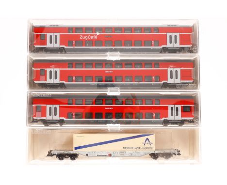 4 Fleischmann Wagen 5246, 2x 5624 und 5626, Spur H0, Alterungsspuren, je im OK, Z 1-2