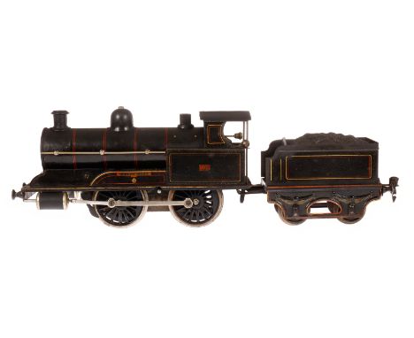 Märklin engl. B-Dampflok ”Queen Marry 326”, Spur 1, Uhrwerk intakt, schwarz, mit Tender, Bremse und v+r, LS tw ausgeb., gealt