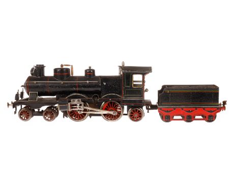 Märklin 2-B-1 Dampflok CEM 1021, Spur 1, uralt, Uhrwerk intakt, schwarz, mit Tender, 3 imit. Stirnlampen, Bremse, v+r, langsa