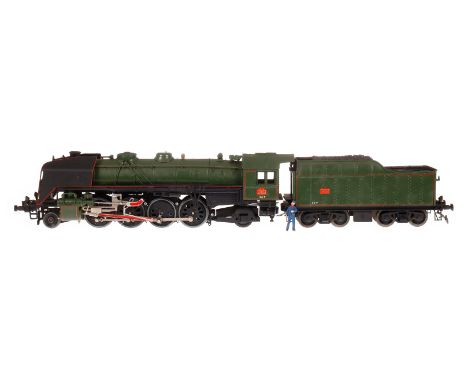 ACO franz. 1-D-1 Dampflok ”41 R 1230”, Spur 0, elektr., 2-Leiter, grün/schwarz, mit Tender, LS und Alterungsspuren, Z 3