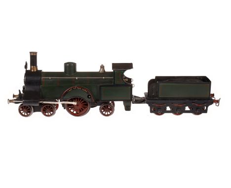 Eigenbau 2-A-1 Dampflok ”Lady of the Lake”, Spur 1, Uhrwerk intakt, grün/schwarz, mit Tender, 3 imit. Stirnlampen, Bremse und
