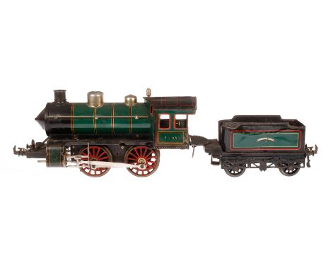 Bing B-Dampflok, Spur 1, Uhrwerk intakt, grün/schwarz, mit Tender, Bremse und v+r, Kleinteile NV, LS/RS, Z 3