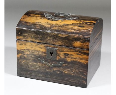 A Victorian coromandel dome topped tea caddy by Pearce of 77 Cornhill, London, 6ins x 5ins x 5ins high