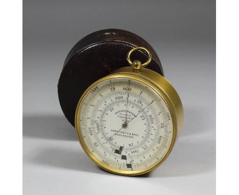 A 19th Century gilt brass cased Watkin's Patent jewelled and compensated aneroid barometer, No. 136, retailed by Armstrong & 