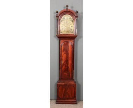 A George III mahogany longcase clock by Robert Orford of London, the 12ins arched brass dial with wide chapter ring with Roma