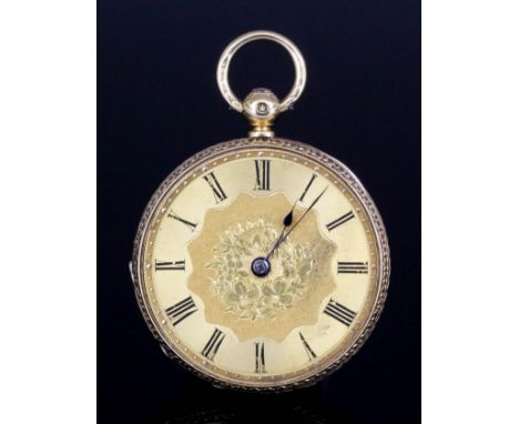 A George V gentleman's 18ct gold open faced pocket watch by Harrison & Son, Stockton on Tees, No. 18925, the gilt dial engrav