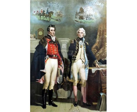 Late 19th/early 20th Century coloured lithograph - "The Army and Navy" - A conversation between Wellington and Nelson, 23.75i
