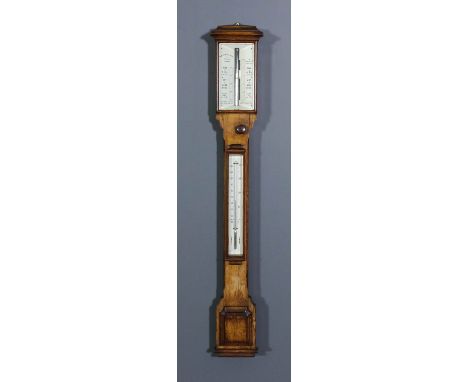 A Victorian oak cased stick barometer and thermometer by Smith, Beck & Beck, 31 Cornhill, London, with ivory scale and vernie