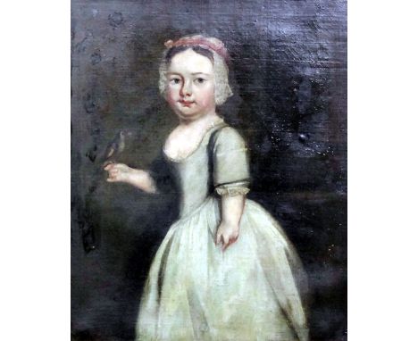 18th Century English School - Oil painting - Three quarters portrait of a young girl (of the Daubeny Family) in full length p