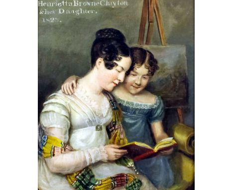 Ellen Wallace Sharples (1769-1849) - Oil painting - Half length portrait of Henrietta Browne-Clayton and her daughter - Inter