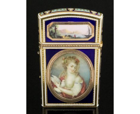 An early 19th Century Swiss gold and enamel Carne de Balle, enamelled in colours, the face with half length portrait miniatur