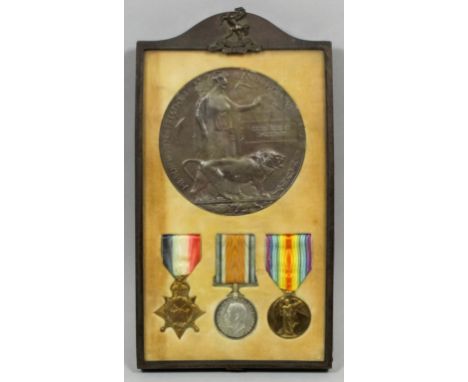 A group of three George V First World War medals and bronze death plaque to "2nd Lieutenant Giles Robert Daubeny, Royal West 