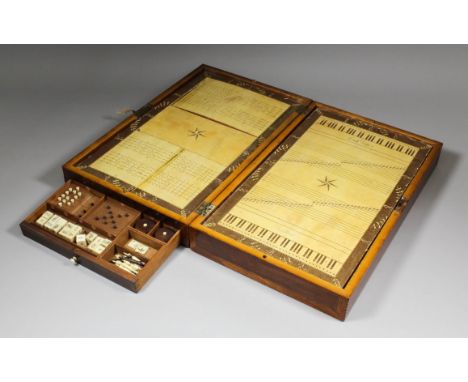 A Scottish George III patented musical score games box by Ann Young, Edinburgh, circa 1801, the box of ebony and satinwood cr