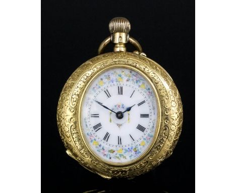 A late 19th Century Swiss lady's 18k open faced keyless lever pocket watch, No. G79380, the white enamelled dial with Roman n