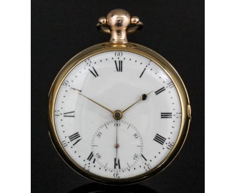 A good George III gentleman's 18ct gold cased open faced pocket Chronometer by Duncan of London, No. 2070, the white enamelle