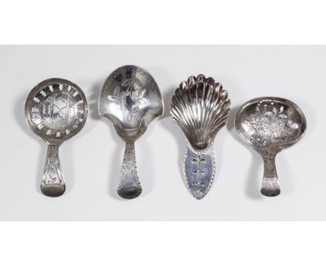 A George III silver caddy spoon with pierced circular bowl, engraved centre and handle by Joseph Taylor, Birmingham 1811 (wei