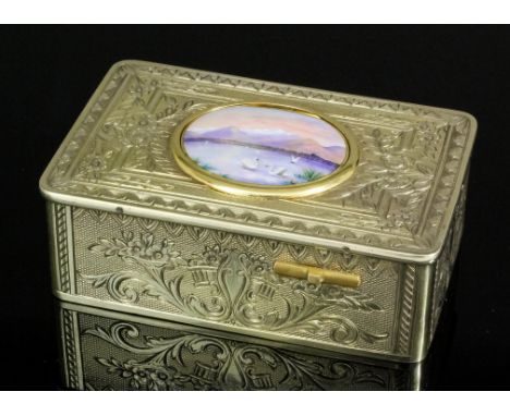 A mid 19th Century Swiss silver gilt and enamel 'Singing Bird' automaton box, the fusee wound movement with brightly feathere