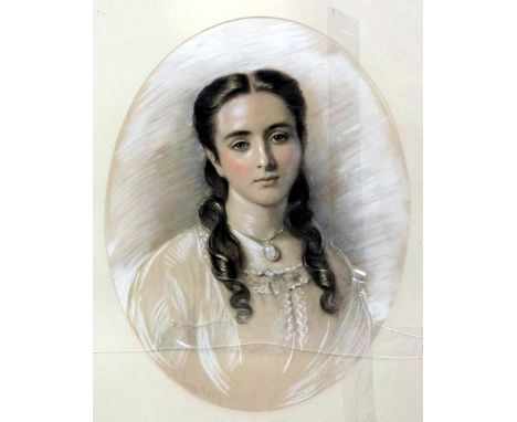 W. Lucas (19th Century English School) and another - Two pastel shoulder-length portraits of young women, ovals 23.5ins x 18i