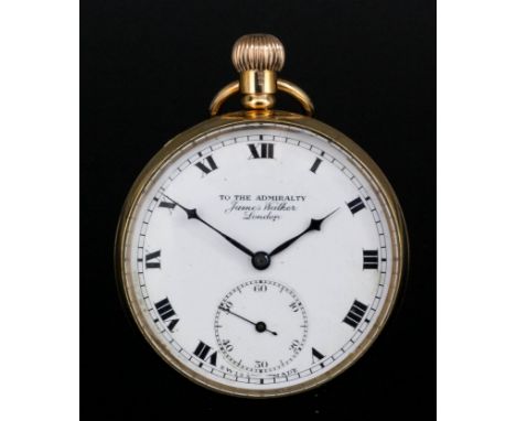 A George V gentleman's 9ct gold open faced keyless pocket watch by James Walker, London, 2, The Admiralty, No. 1380, the whit