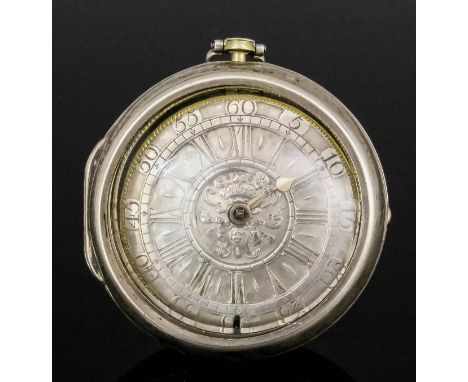 An early 18th Century silver pair cased verge pocket watch by S. Patrick of London, the cast silver dial with Roman and Arabi