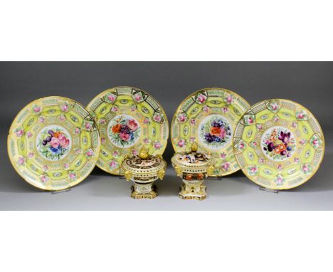 A small collection of early 19th Century English porcelain comprising six dessert plates, the centres painted with flowers, s