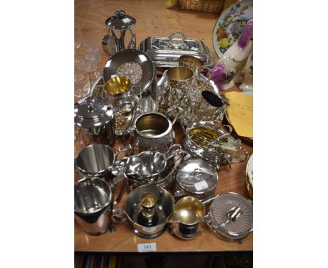 A selection of flat ware, including tureen, toast rack, glass lined condiment dish etc.
