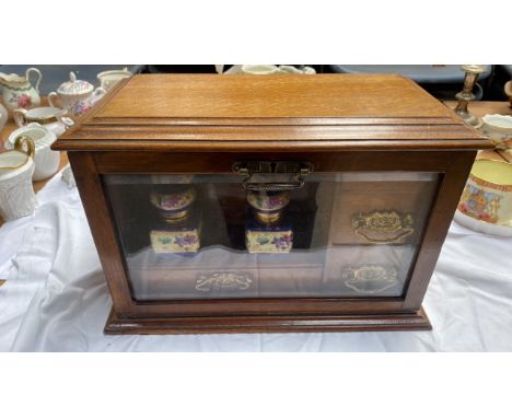  Sale Item:    OAK GLASS FRONTED WRITING BOX (AF)  Vat Status:   No Vat   Buyers Premium:  This lot is subject to a Buyers Pr