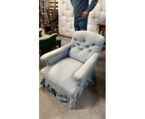  Sale Item:    BLUE COVERED EASY CHAIR (AF)   Vat Status:   No Vat   Buyers Premium:  This lot is subject to a Buyers Premium