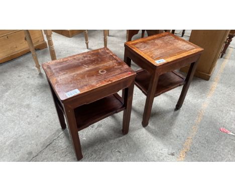  Sale Item:    PAIR HARD WOOD SIDE TABLES (AF)   Vat Status:   No Vat   Buyers Premium:  This lot is subject to a Buyers Prem