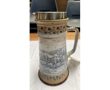  Sale Item:    HANNAH BARLOW DOULTON LAMBETH LEMONADE JUG SLVER RIM AF  Vat Status:   No Vat   Buyers Premium:  This lot is s