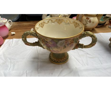  Sale Item:    ROYAL WORCESTER THREE HANDLED VASE  Vat Status:   No Vat   Buyers Premium:  This lot is subject to a Buyers Pr