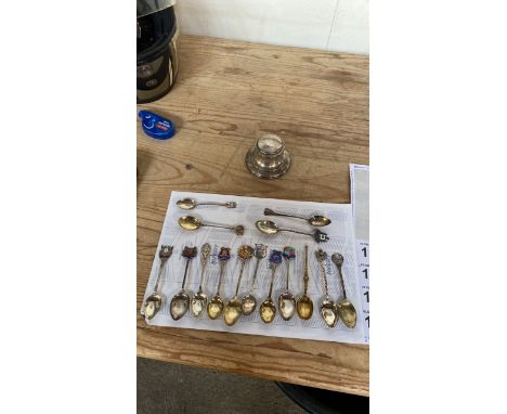  Sale Item:    SILVER INKWELL &amp; ASSORTED SPOONS (AF)  Vat Status:   No Vat   Buyers Premium:  This lot is subject to a Bu