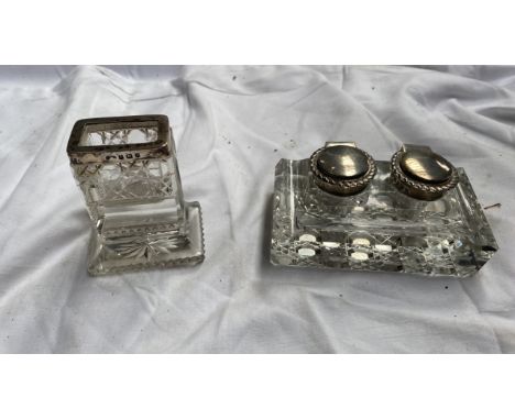  Sale Item:    SILVER &amp; CRYSTAL INKWELL &amp; MATCH HOLDER (AF)  Vat Status:   No Vat   Buyers Premium:  This lot is subj