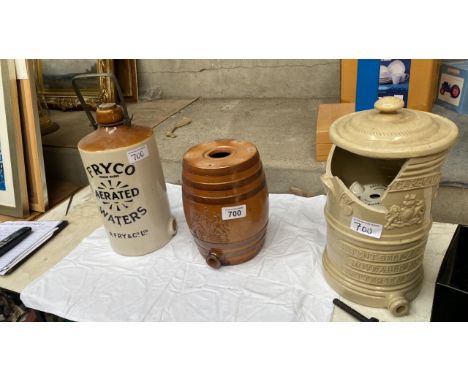  Sale Item:    FRYCO AERATED FLAGON LONDON BARREL &amp; DAMAGED BLOCK (AF)  Vat Status:   No Vat   Buyers Premium:  This lot 