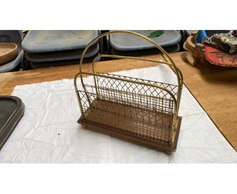  Sale Item:    BRASS &amp; MAHOGANY PAPER RACK (AF)   Vat Status:   No Vat   Buyers Premium:  This lot is subject to a Buyers