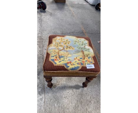 Sale Item:    TAPESTRY TOPPED MAHOGANY STOOL (AF)  Vat Status:   No Vat   Buyers Premium:  This lot is subject to a Buyers P