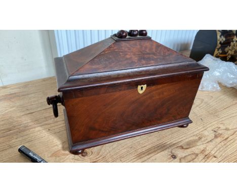  Sale Item:    MAHOGANY TEA CADDY   Vat Status:   No Vat   Buyers Premium:  This lot is subject to a Buyers Premium of 17.5% 