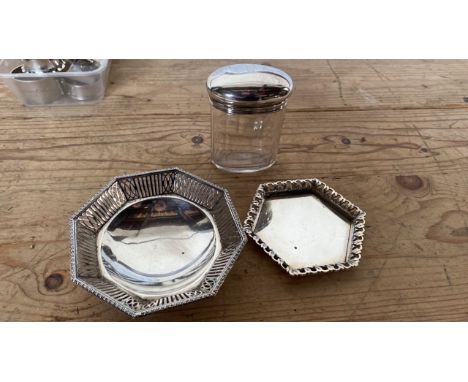  Sale Item:    SILVER TRAY &amp; BOTTLE &amp; WHITE METAL DISH  Vat Status:   No Vat   Buyers Premium:  This lot is subject t