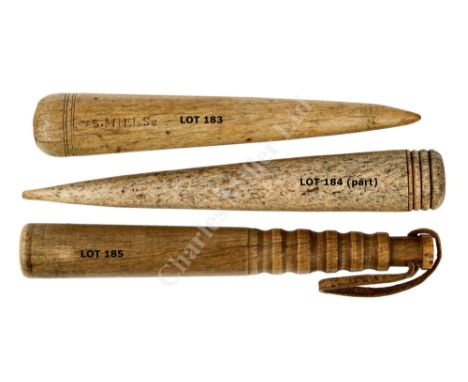 Ø A 19TH CENTURY WHALEBONE FID, of typical form -- 12¾in. (32.5cm) long; together with a small quantity of later sailmaker's 