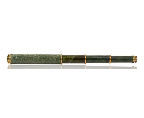 A 1IN. SHAGREEN AND CARD THREE-DRAW TELESCOPE, BY DOLLOND, LONDON, CIRCA 1780, the 8½in. main tube with polished brass mounts