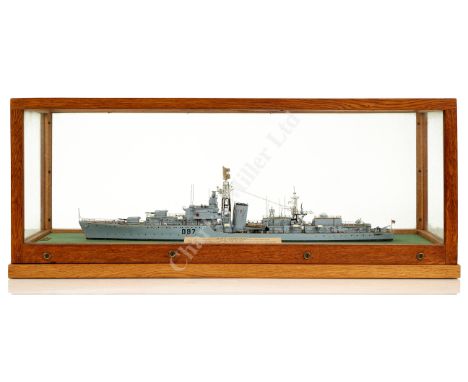 A FINE 16FT:1IN. SCALE ADMIRALTY RECRUITING OFFICE WATERLINE MODEL OF H.M.S. CORUNNA [1945] AS RE-FITTED IN 1962 AS PART OF T