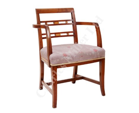 A FIRST CLASS LOUNGE ARM CHAIR FROM R.M.S. MAURETANIA, CIRCA 1938, constructed in light oak with original upholstery; togethe
