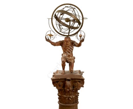 A FINE PTOLEMAIC ARMILLARY SPHERE, PROBABLY ITALIAN, THIRD-QUARTER 18TH CENTURY, the turned wooden earth sphere mounted on an