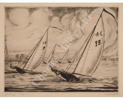 PAUL DAXHELET (BELGIAN, 1905-1993), Yacht Racing at the 1936 Berlin Olympic Games, Signed ' P Daxhelet' (lower right) and ins
