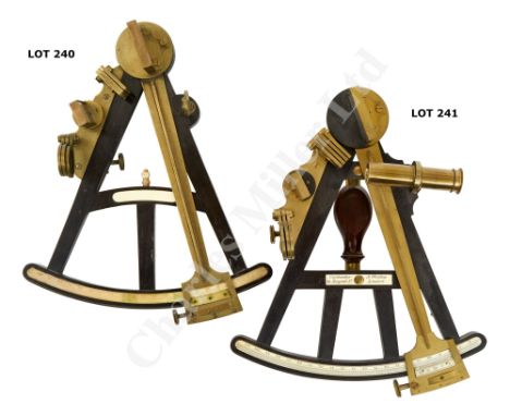 Ø A 9¼IN. RADIUS VERNIER OCTANT, CIRCA 1820, unsigned, ebony frame with ivory scale divided to 100º, braced brass vernier wit