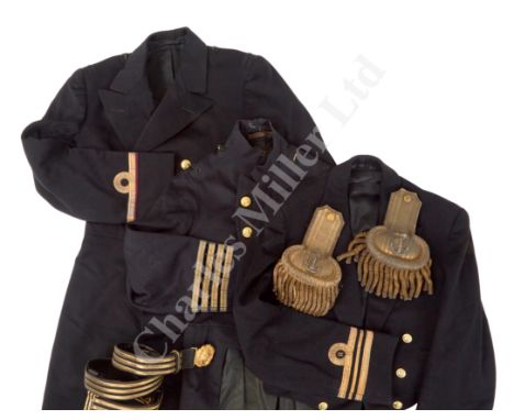 A QUANTITY OF 20TH CENTURY ROYAL NAVAL DRESS UNIFORM, comprising a full frock coat (assistant engineer); a tail coat (naval i