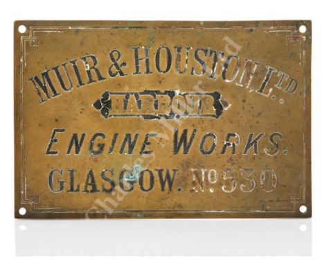 THE ENGINE ROOM PLATE FROM THE S.S. LAURA, 1901, by Muir & Houston Ltd, No.530, engraved brass with black and red filling -- 